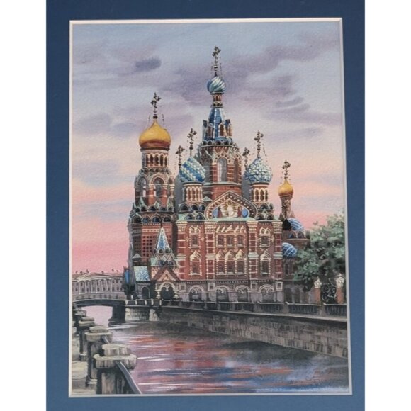 Framed Watercolor Painting Of Church of The Savior on Spilled Blood St. Petersbu - Picture 3 of 15